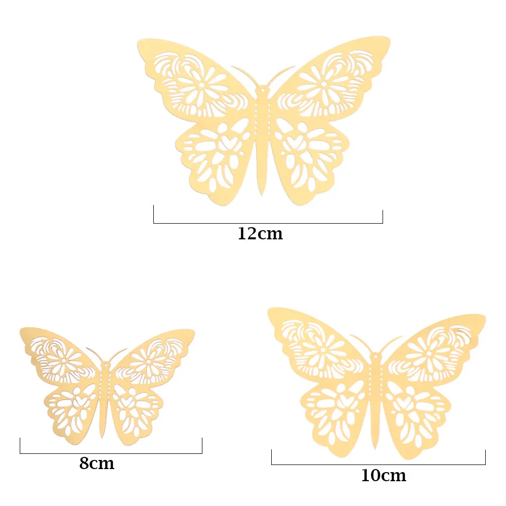 12PCS 3D Wall Stickers Hollow Rose Gold/Golden/Silver Butterfly Wall Stickers DIY Art Home Decor Wall Decals Wedding Cake Decor images - 6