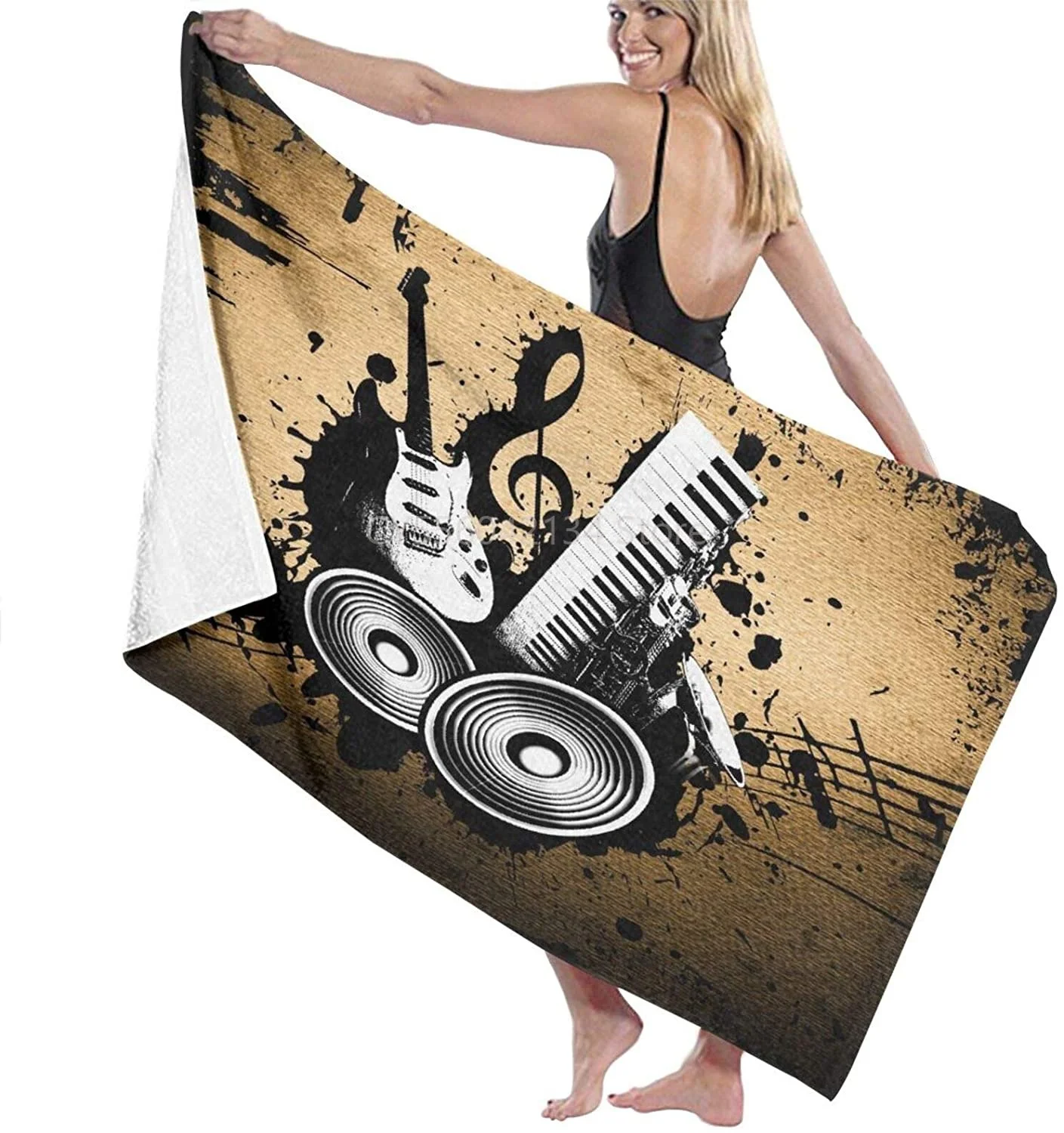 

Musical Instruments Vintage Music,Beach Towel Travel Sheet Swimming Pool Camping Sports Personalized