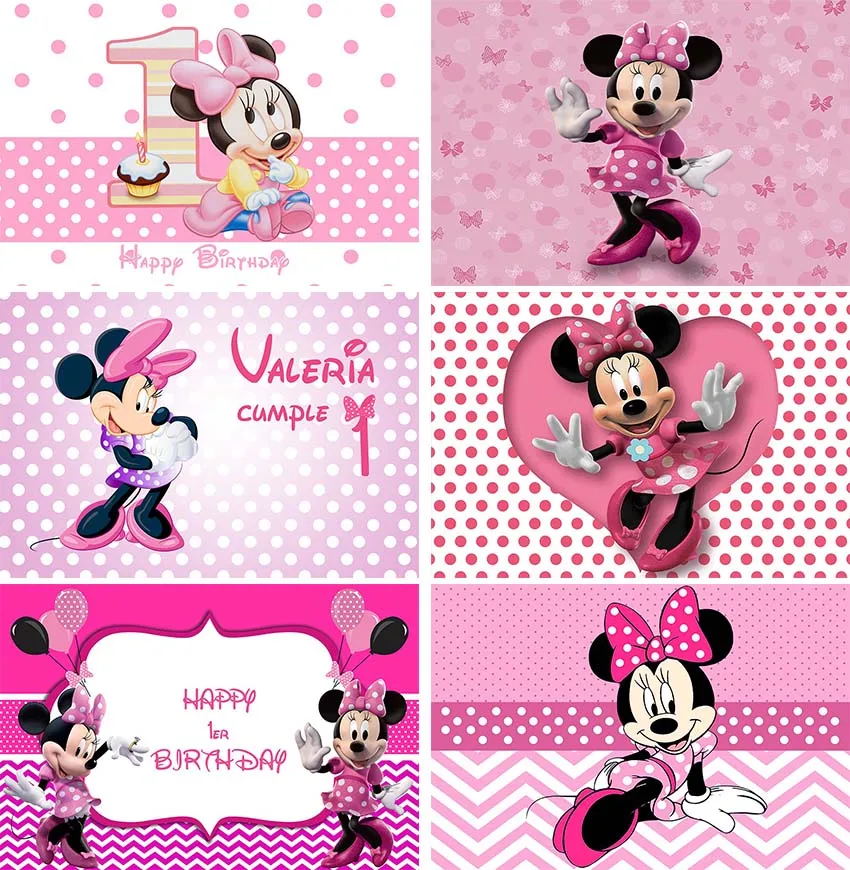 Kup Disney śliczne Różowe Myszka Minnie Tło Z Okazji Urodzin Dziewczyna Baby Shower Strona Dekoracji Fotografia Księżniczka Banner Tło