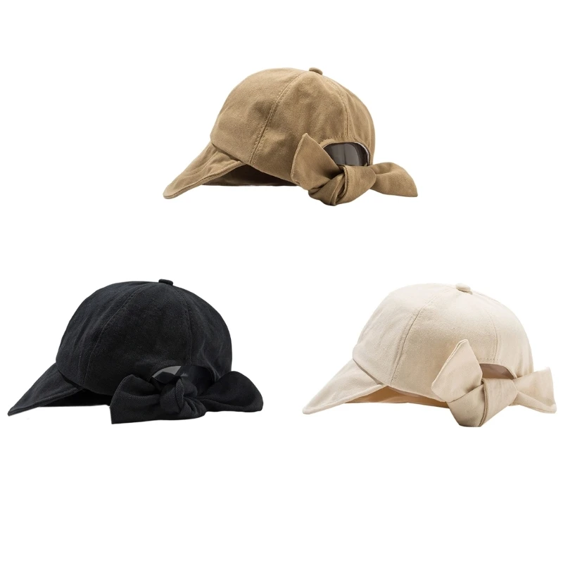

Delicate Bucket Hat with Big Bowknot Women Fisherman Hat Wind-Protection Solid Color for Outdoor Sports Sunshade