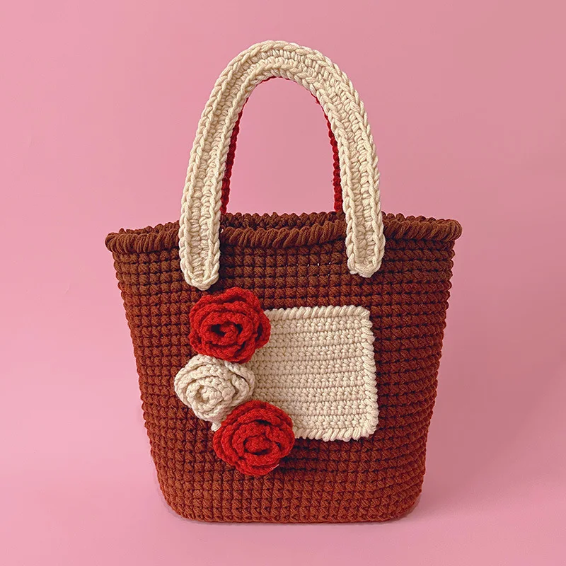 New Hot DIY Hand-knitted Crochet Vintage Wool Rose Assorted Colors Wool Handbag enlarge