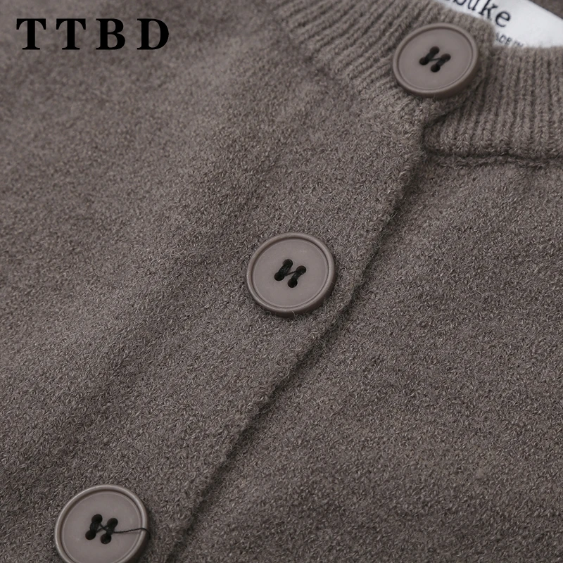 TTBD женский осенний винтажный однобортный кардиган с длинными рукавами и круглым