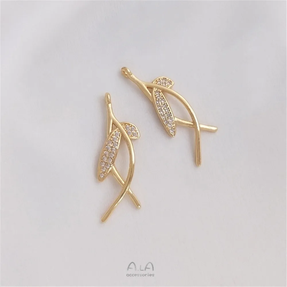 

14K gold clad micro-set zirconia branches and leaves pendant diy handmade earrings hairpin charm pendant