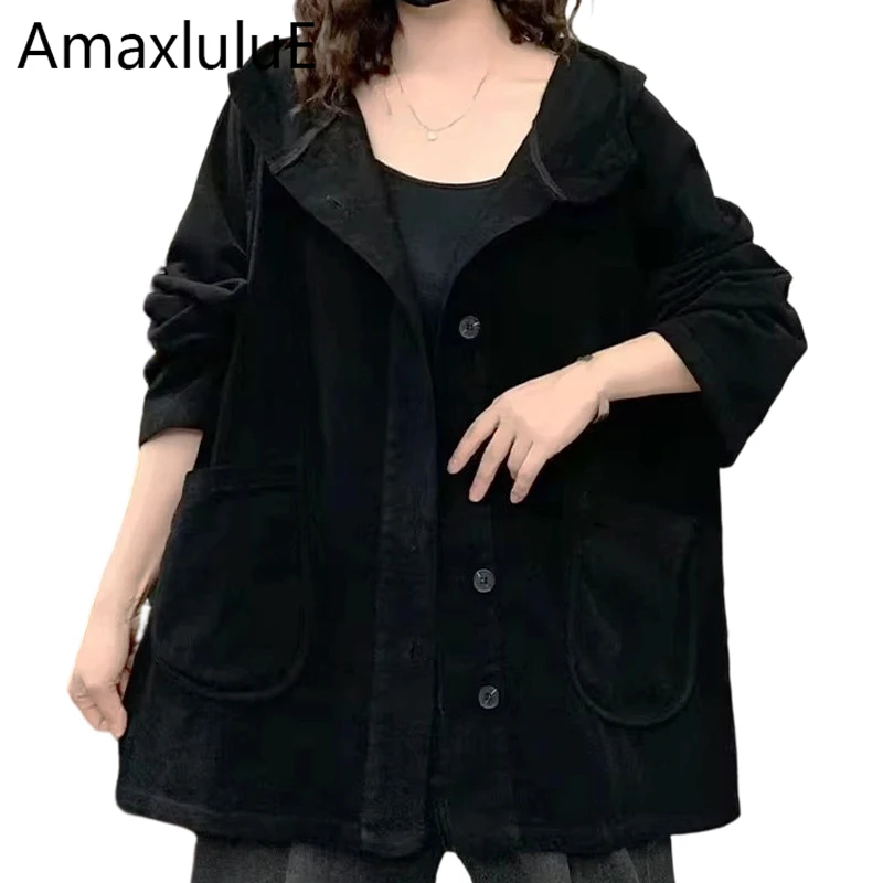 Фото Бренд Amax LuluE 2025, женские винтажные модные куртки с капюшоном для отдыха, женские классические свободные ветровки, роскошная одежда №1