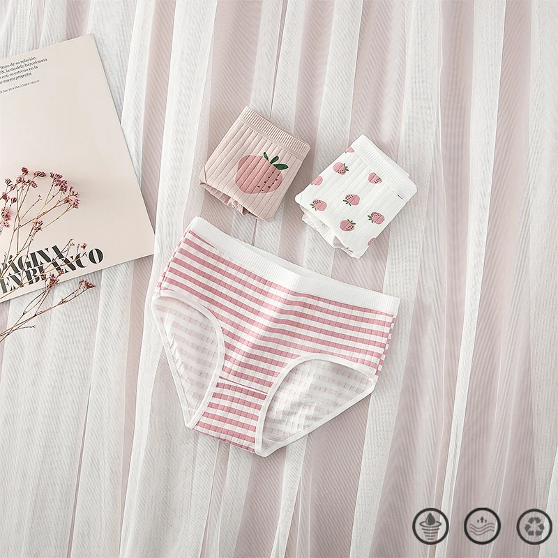 3PCS Cute Girl Lingerie Cotton Soft Women's Panties Home Comfort Underwear Breathable Seamless Underpants Stretchy Brief