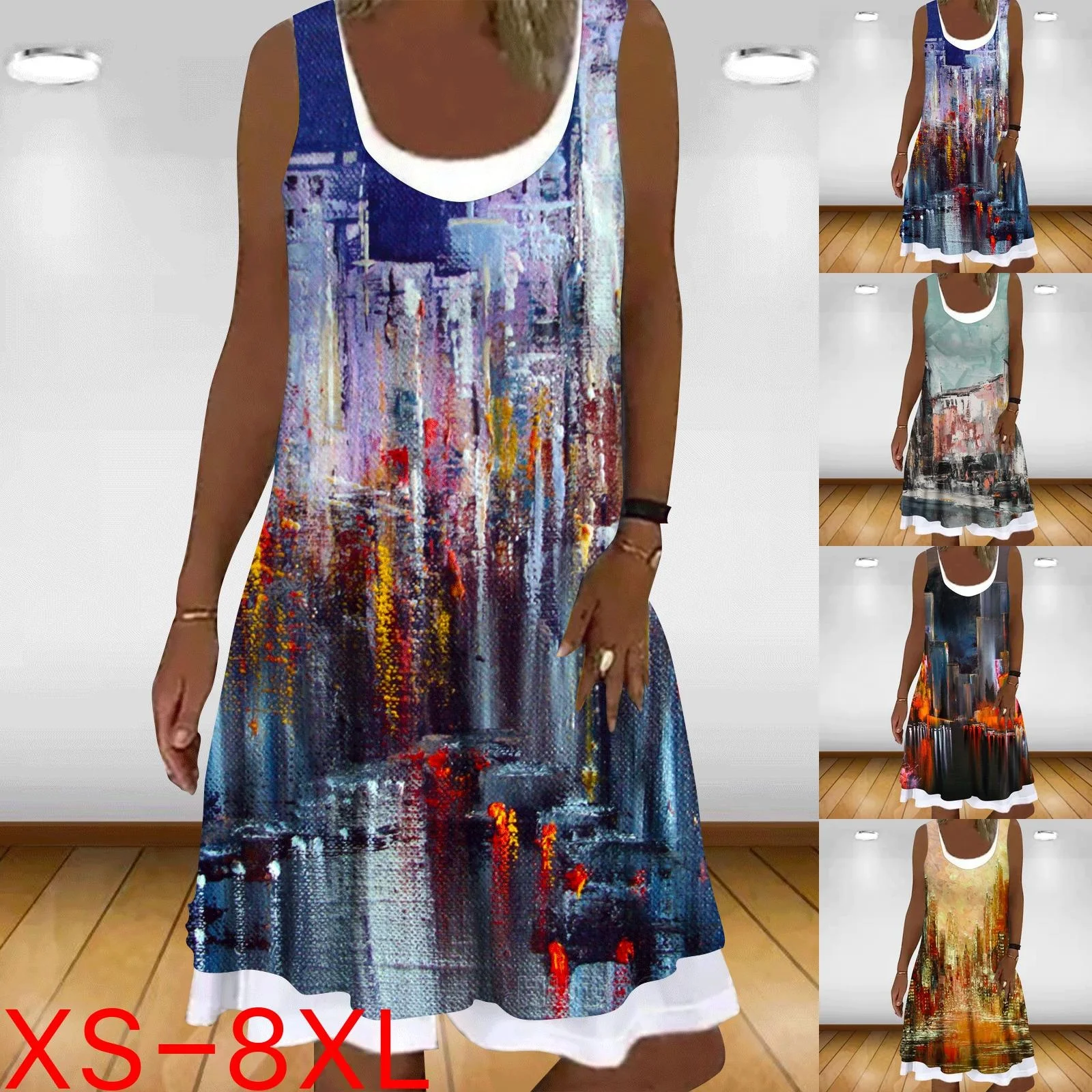 

Summer Fashion Women's Sleeveless Fake 2 Piece Dress Plus Size Dress