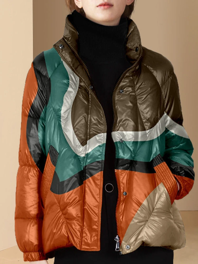 

KBAT Winter Women Jacket Loose Cotton Padded Coat Fashion Print Parkas Puffer Jacket Female Warm Outerwear