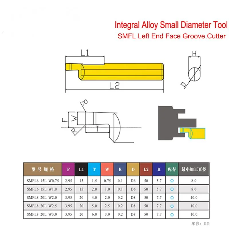 

CNC Tungsten Steel Alloy Small Aperture Boring Tool Left End Face Grooving Tool SMFL 6 8