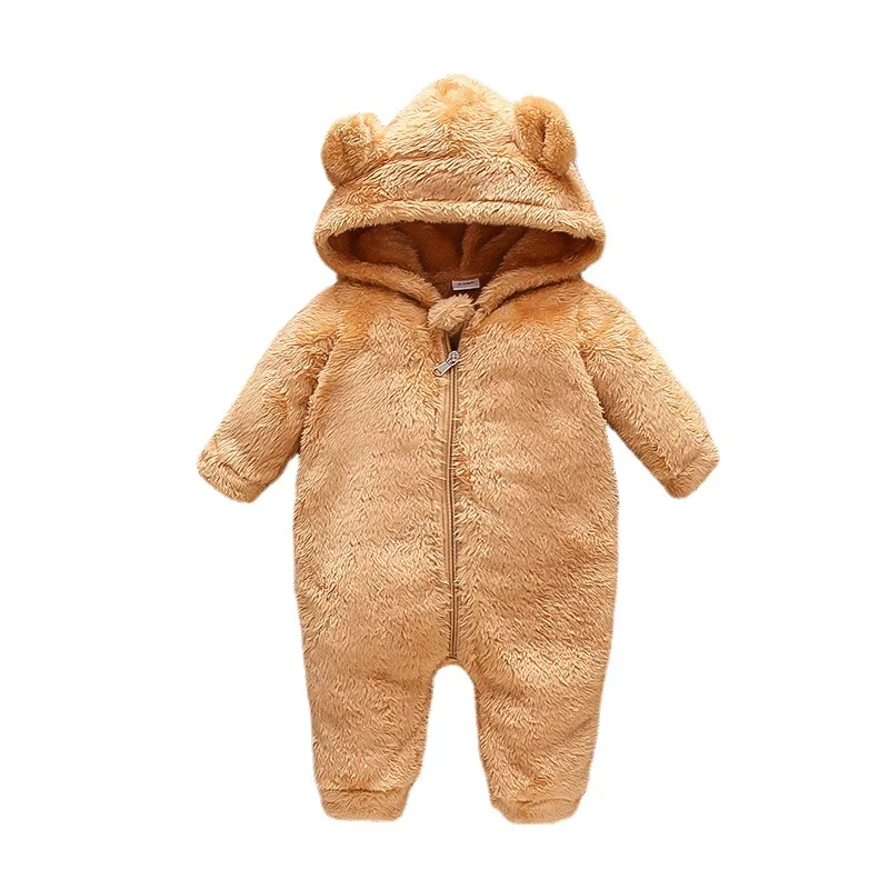

Solid color fleece romper zipper baby winter tops baby thick cotton onesie