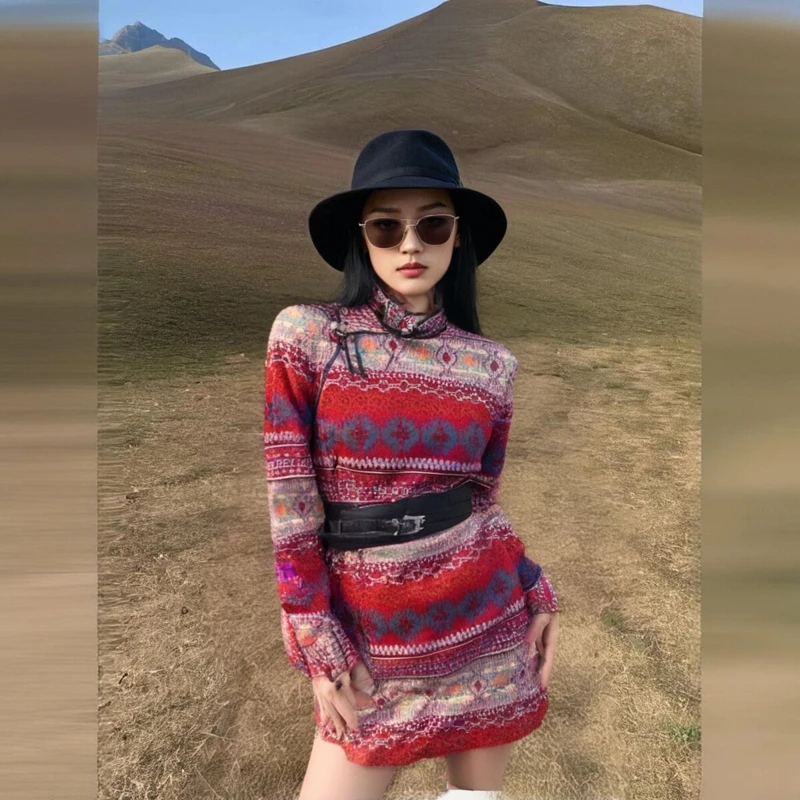 Осень 2024 новое монгольское платье-халат женская юбка в этническом стиле с