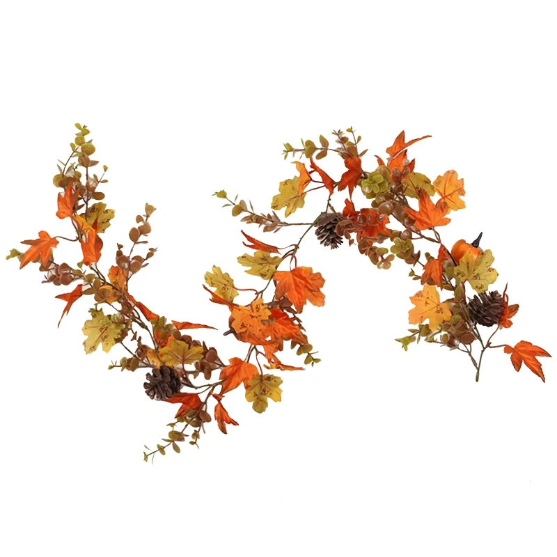 

Осенняя гирлянда Y5GA, декор на День Благодарения, искусственные осенние кленовые листья с тыквой, гирлянда на Хэллоуин для сада, вечеринки, домашнее украшение