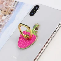 summer strawberry fruit cell phone ring holder accessory compatible with all smartphones metal gold ring grip finger kickstand