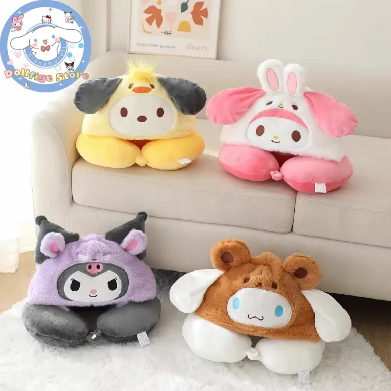Мультипликационная плюшевая U-образная подушка с капюшоном Sanrio Kuromi nakacco Cinnamoroll My