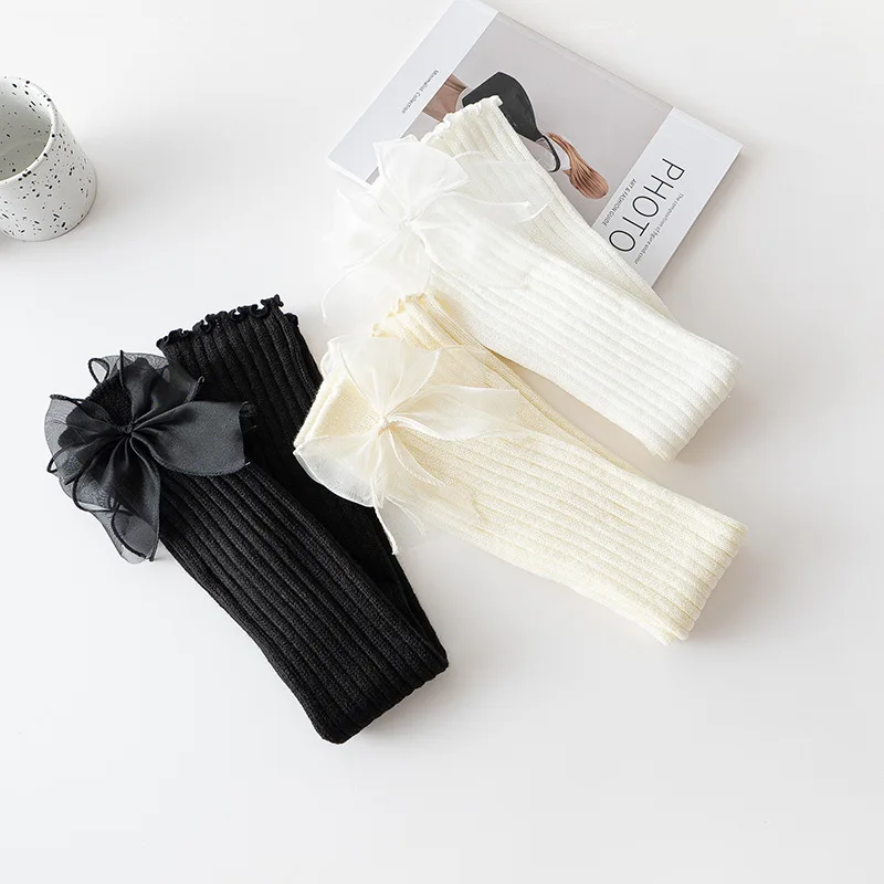 Women's Bow Leg Warmer Knitted Warm Lace Socks Ladies Autumn Winter Crochet Boot Cuffs Black White Foot Cover Hosiery for Girls