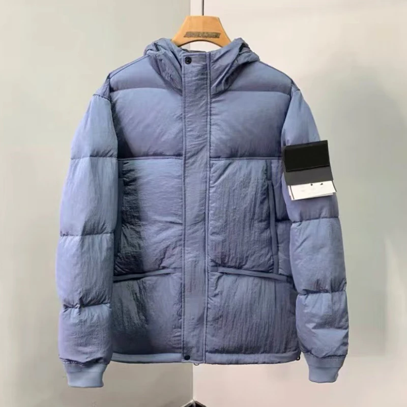 

Metal Nylon Hooded Men's Down Jacket Autumn Winter Outdoor Button Warm Zipper Pocket Doudoune Homme 5 Colors MA619