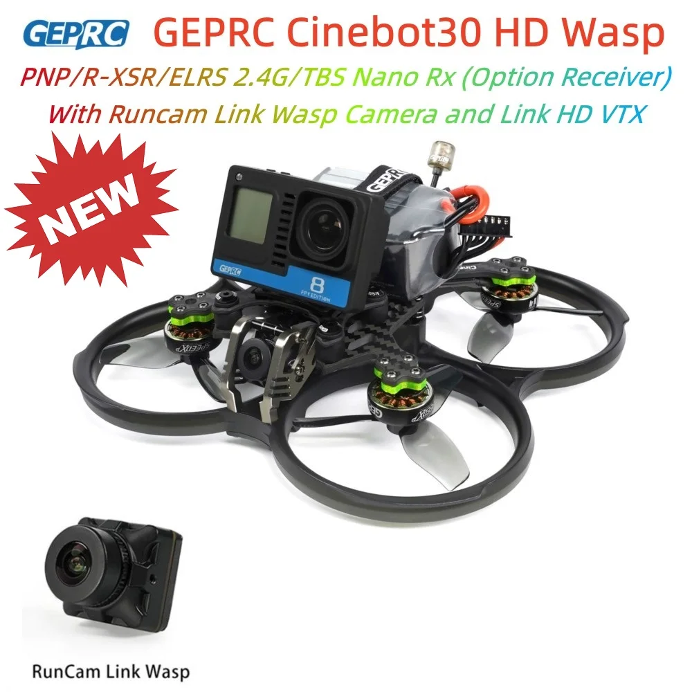 GEPRC Cinebot30 HD Wasp Runcam Link 4S-6S FPV Drone PNP/R-XSR/ELRS 2.4G/TBS Nano Rx COB Lamp with HD Caddx Vista micro System
