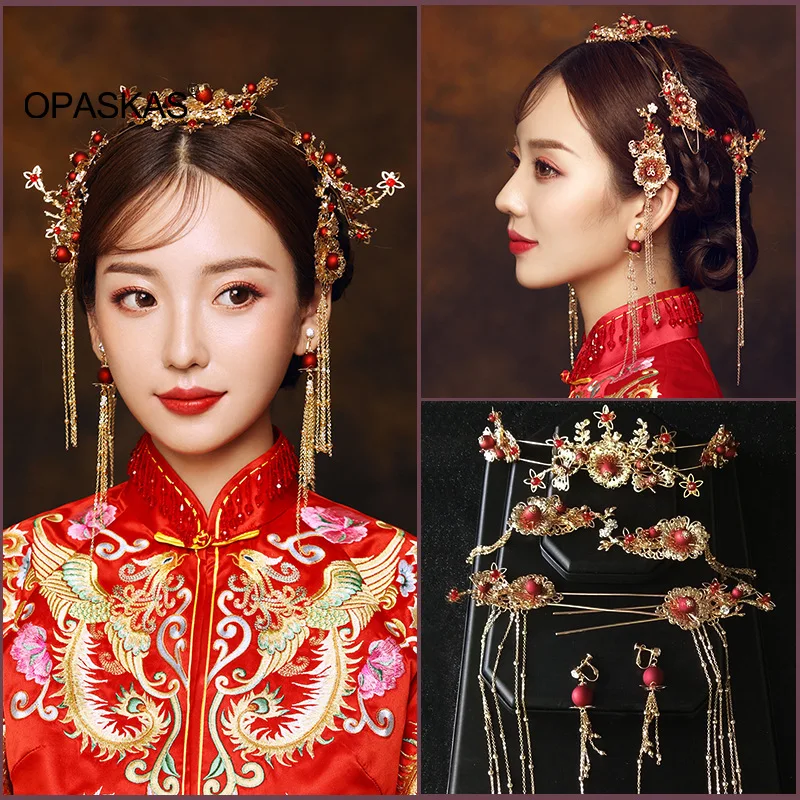 

Китайская Свадебная искусственная Классическая свадебная тиара, Шпилька для волос с короной, серьги Vl