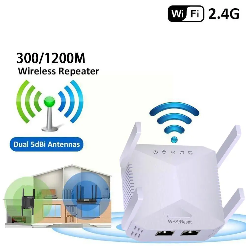 

2.4GHz 5G Wireless WiFi Repeater 300Mbps/1200Mbps External Antennas Signal Amplifier Long Range Band Network Extender for H R4P1