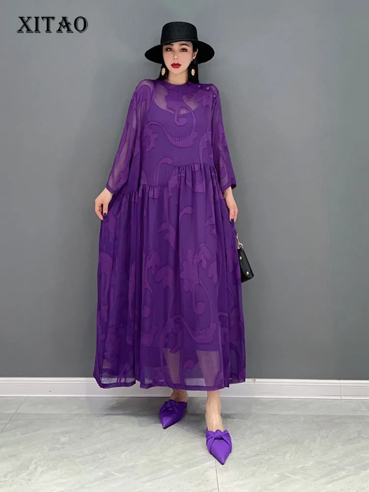 

XITAO Thin Pleated Dress Fashion Pullover Full Sleeve Goddess Fan Casual Style Loose Spring 2022 Minority Dress Top WMD5213