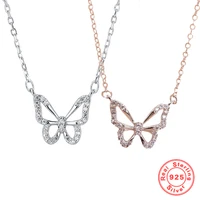 925 sterling silver plated gold necklace crystal zircon butterfly pendant beautiful personality fine clavicle chain for women