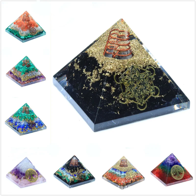 

New Foreign Trade Product Pyramid Decoration Amazon's Same Natural Crystal Crushed Stone Drop Glue Pyramid Decoration