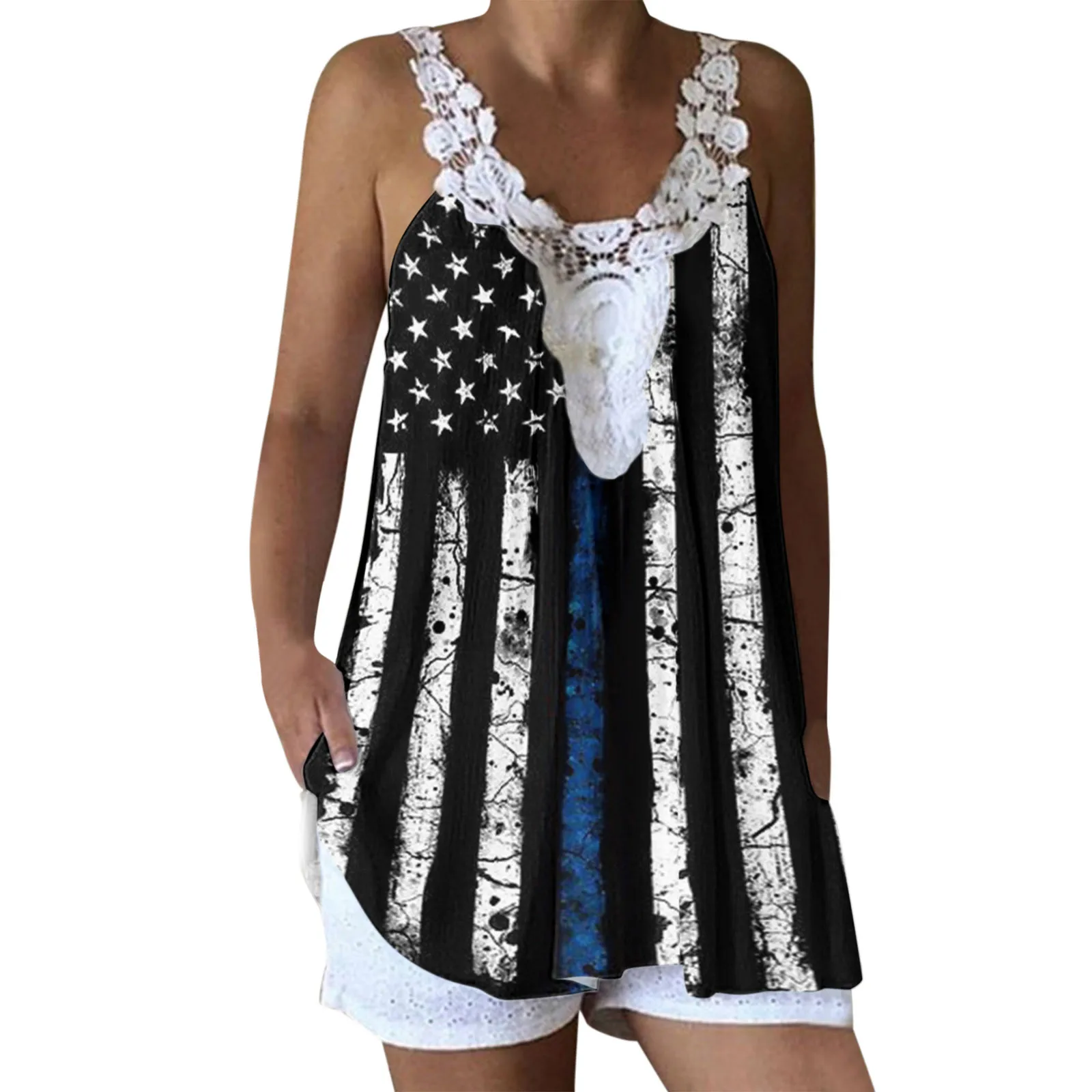 

Майка женская свободного кроя в полоску, Повседневная летняя кружевная блузка без рукавов, на бретелях, топ с V-образным вырезом для девушек,...