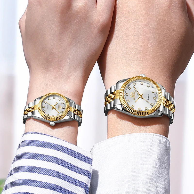 Men Watch Classic Stainless Steel His Hers Watch Sets Business Fashion Quartz Female Clock 2022 Couple Items For Lovers Gifts