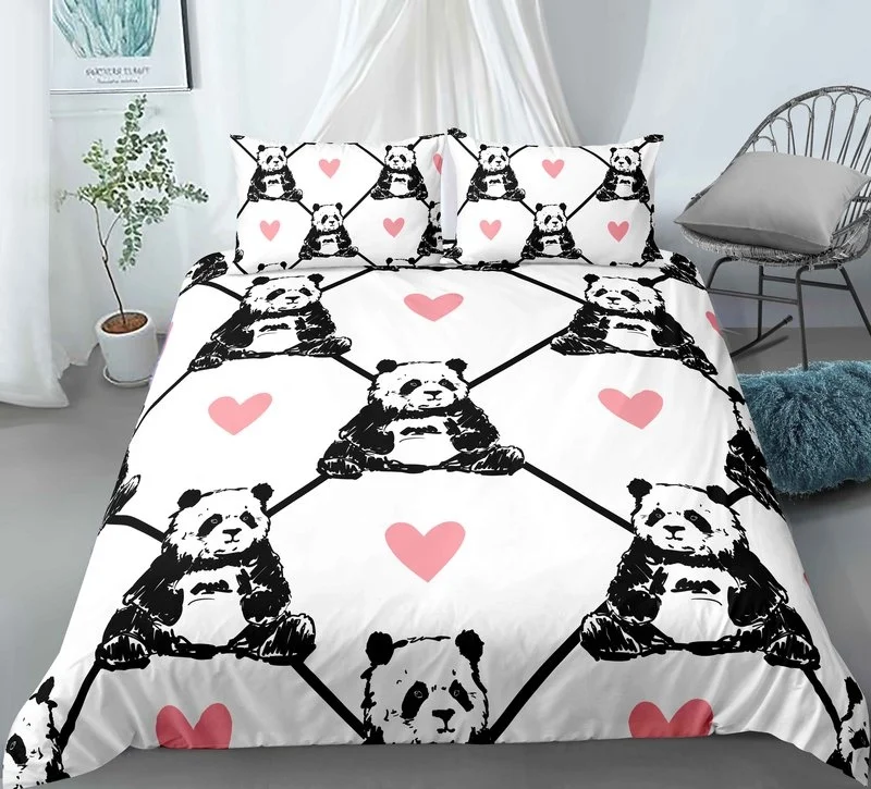 

Set Single Twin Full Queen King Size cartoon animals Bed Set Aldult Kid Bedroom Duvetcover Sets 3D Anime Panda Bedding
