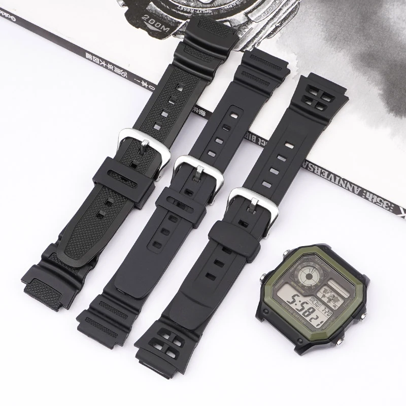 Фото Резиновый ремешок для часов 18 мм для Casio AQ-S810W/S800W W-735H SGW-300 AE-1000W/1200, мужской мягкий браслет, аксессуары, ремешок на запястье №3