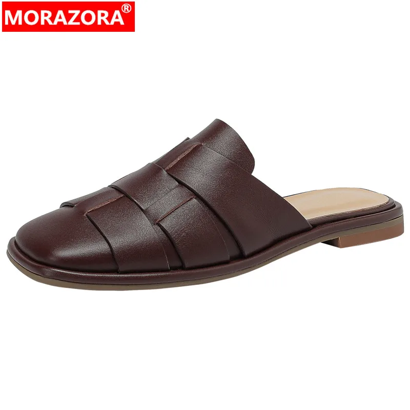 

Женские мюли на низком квадратном каблуке MORAZORA, черные или Белые Повседневные Шлепанцы из натуральной кожи на низком квадратном каблуке, лето 2023