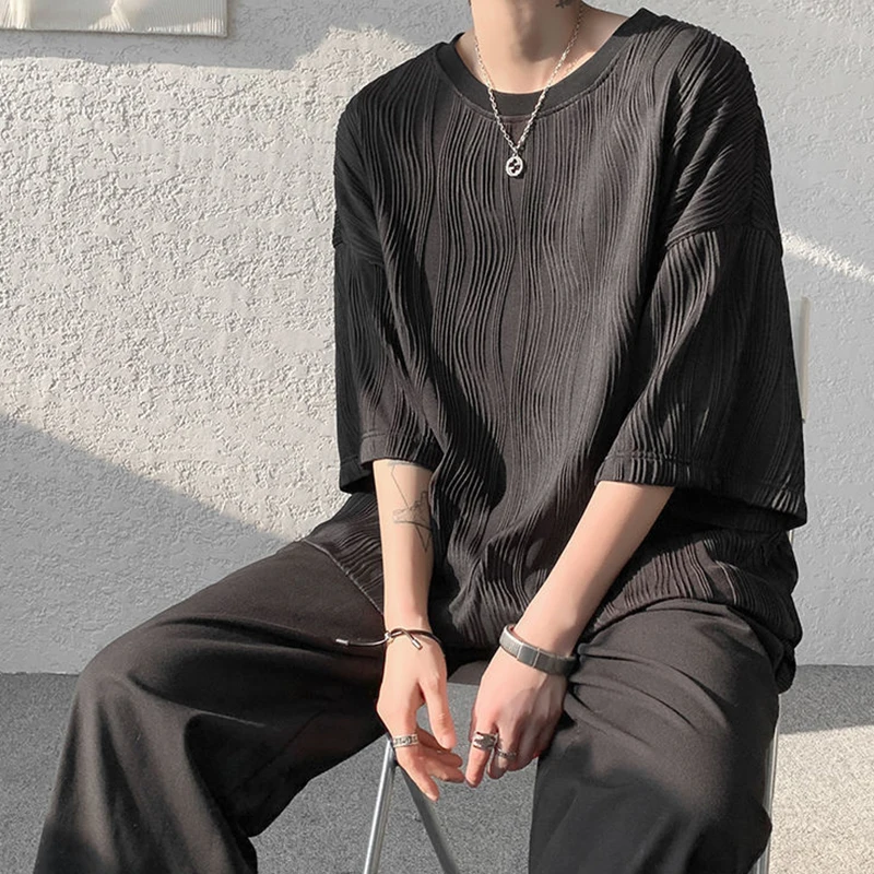 Свитшот мужской оверсайз с коротким рукавом модная драпировка плиссировка