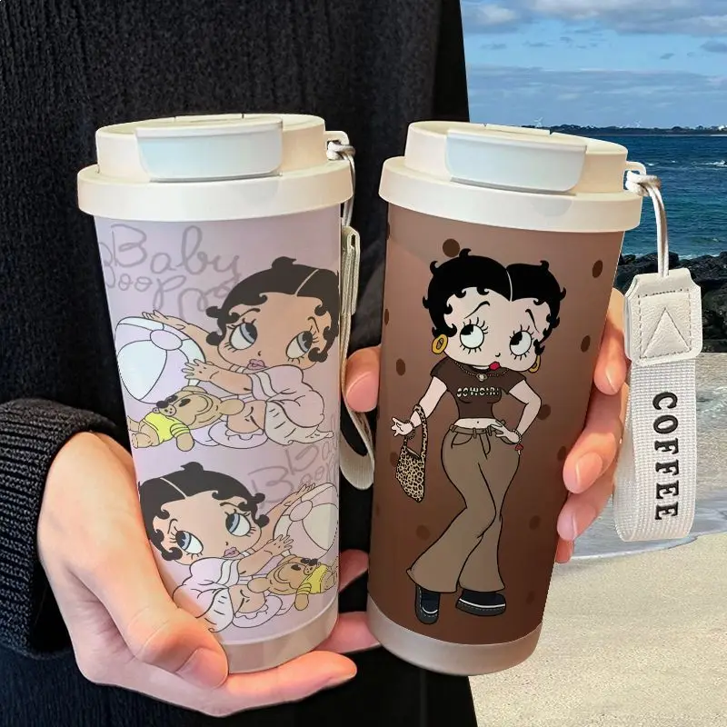 Фото Термос-кружка Kawaii Betty Boop с изображением, из нержавеющей стали 316, большой емкости, с соломинкой, для воды, автомобильная, для кофе, праздничный подарок №1