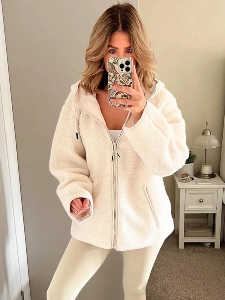 Женская Повседневная однотонная Тедди куртка Foridol с капюшоном пальто карманами