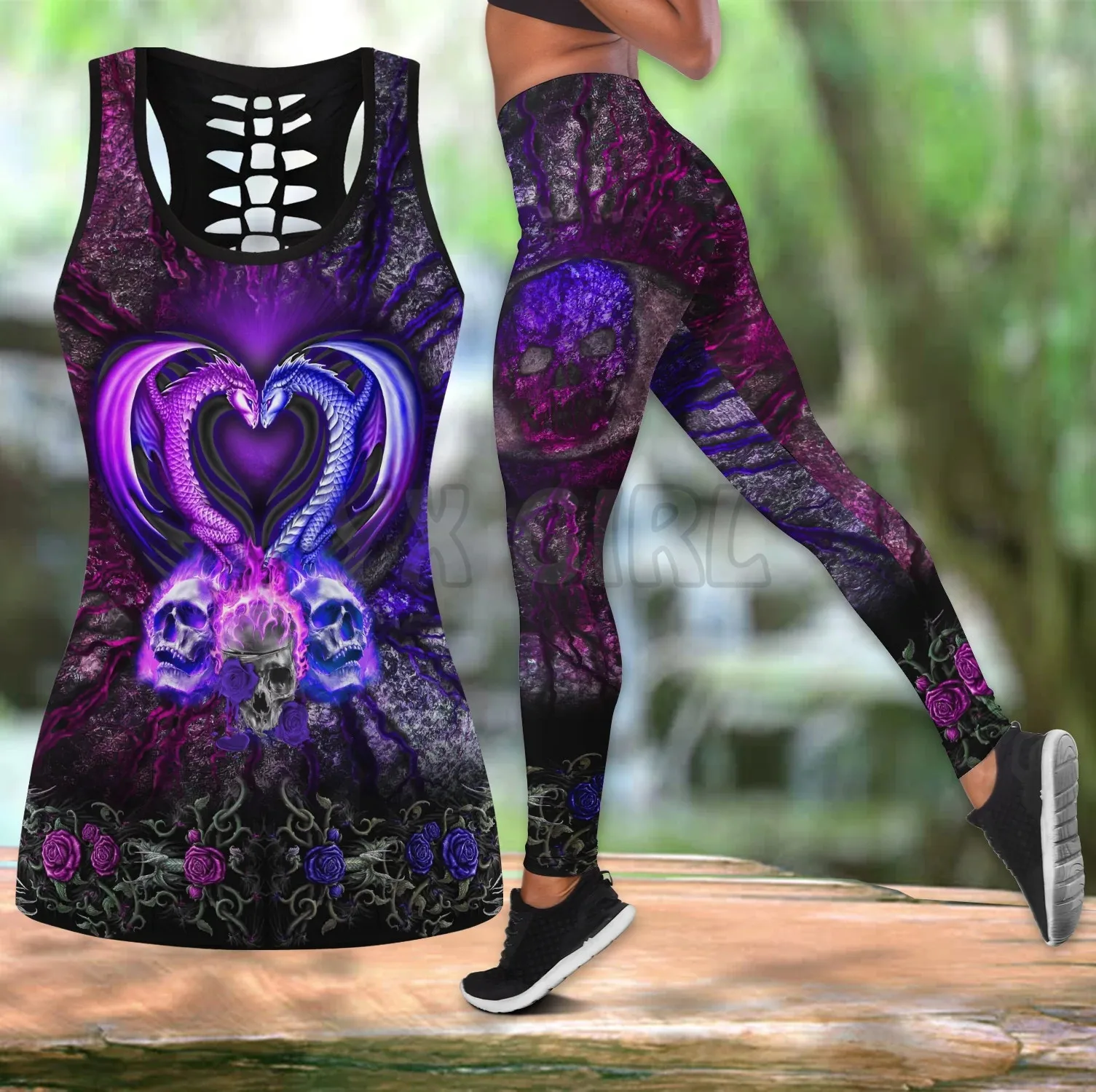 Dragon Skull  3D Printed Tank Top+Legging Combo Outfit Yoga Fitness Legging Women