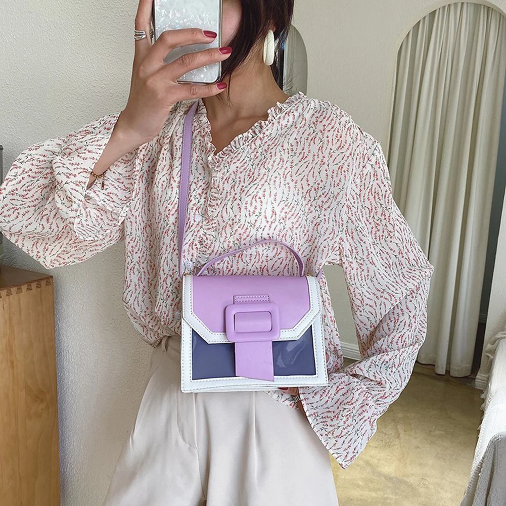

Fashion Hit Color Crossbody Bag PU Leather Small Women Flap Shoulder Handbag Popular Simple Female Daily Bag