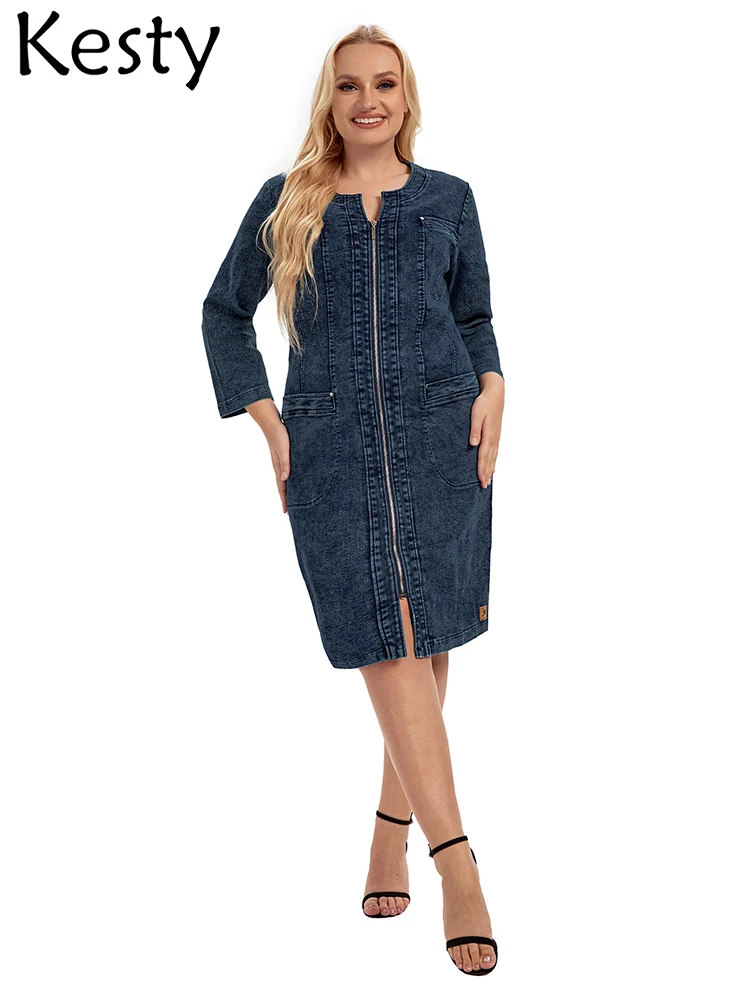 Женское джинсовое платье больших размеров KESTY эластичное приталенное