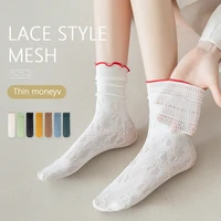 spring summer new fashion women socks sexy lace socks net yarn hollow out non slip soft cute mesh thin long socks for women