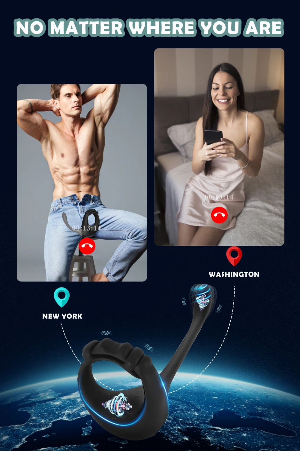 Регулируемое кольцо на пенис с управлением через приложение Bluetooth для мужчин -