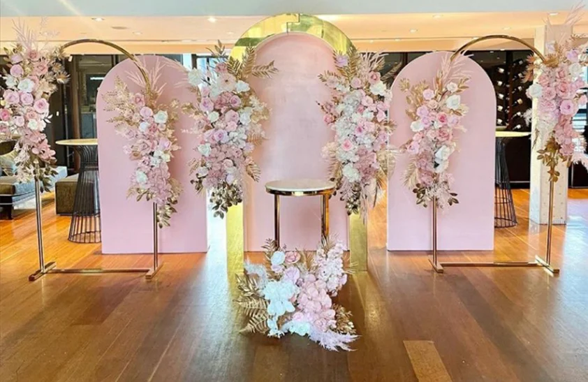 

3PCS Shiny Gold Outdoor Lawn Floral Door Frame Wedding Backdrops Flower Arch Birthday Balloon Holder Party Stage Billboard Stand