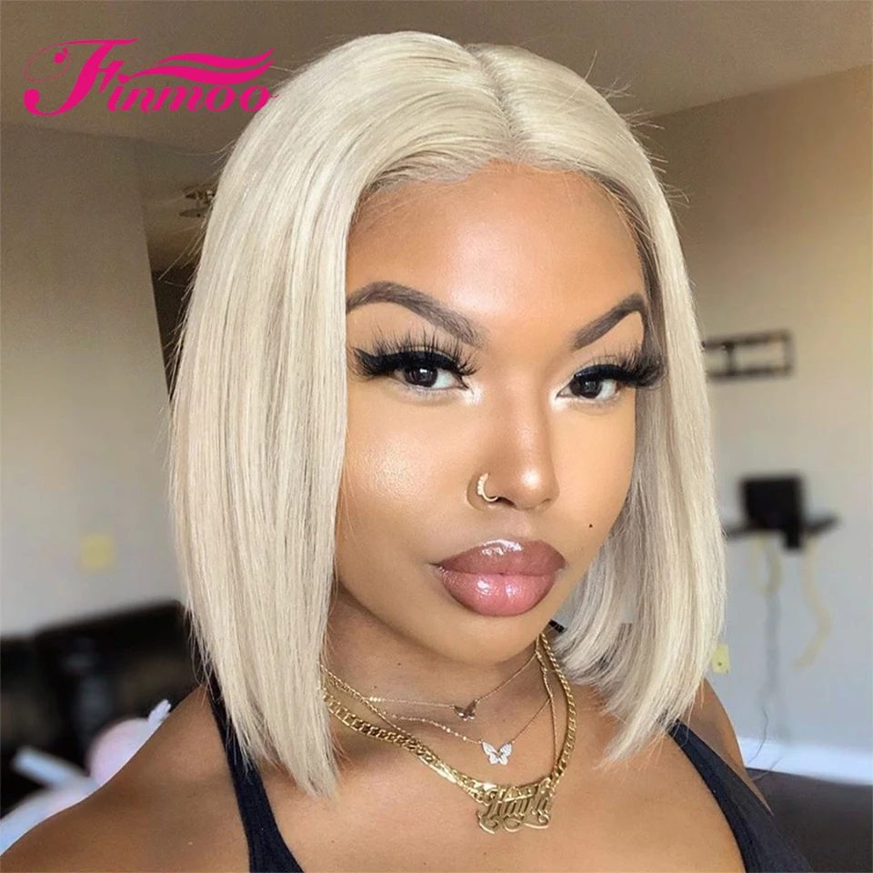 13x6 HD Bleached 613 Bob Lace Frontal Wig Platinum Blonde Transparent Short Bob Straight Lace Front Human Hair Wigs For Women