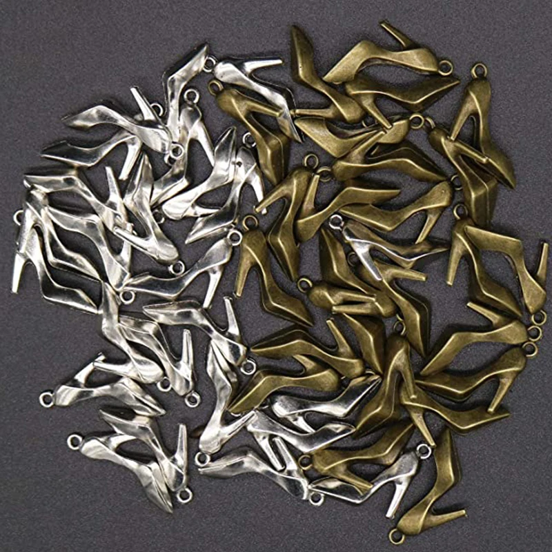 

10Pcs High Heels Charms High-heeled Shoes Tibetan Bronze Silver Color Charm for Jewelry Making DIY Keychains Bracelet Pendants