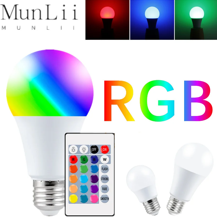 AC85-265V-bombilla LED RGB E27, 15W, 10W, 4W, Control remoto IR, inteligente, RGBW,...