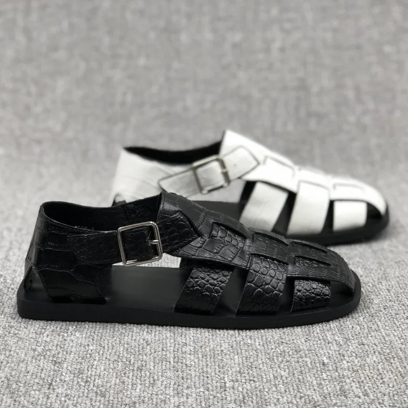 

Fashion New Ins Design 2022 Summer New Leather Women's Shoes Toe Hollow Sandals Flat Buckle Roman Shoes