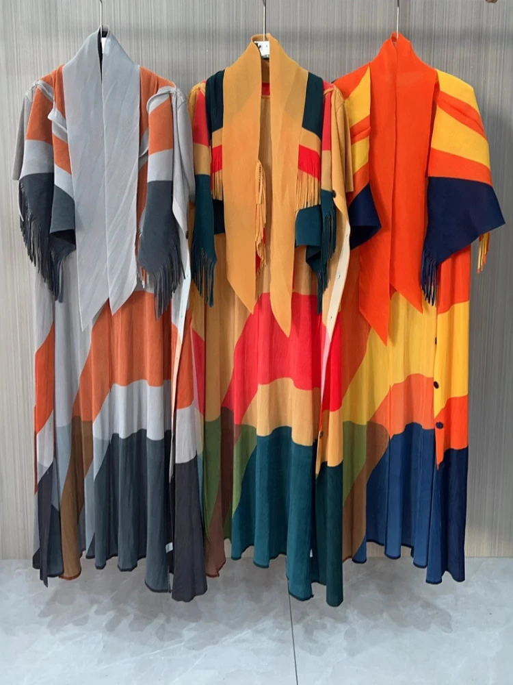 EGRM плиссированное платье темпераментное кружевное ветровка в полоску осенняя