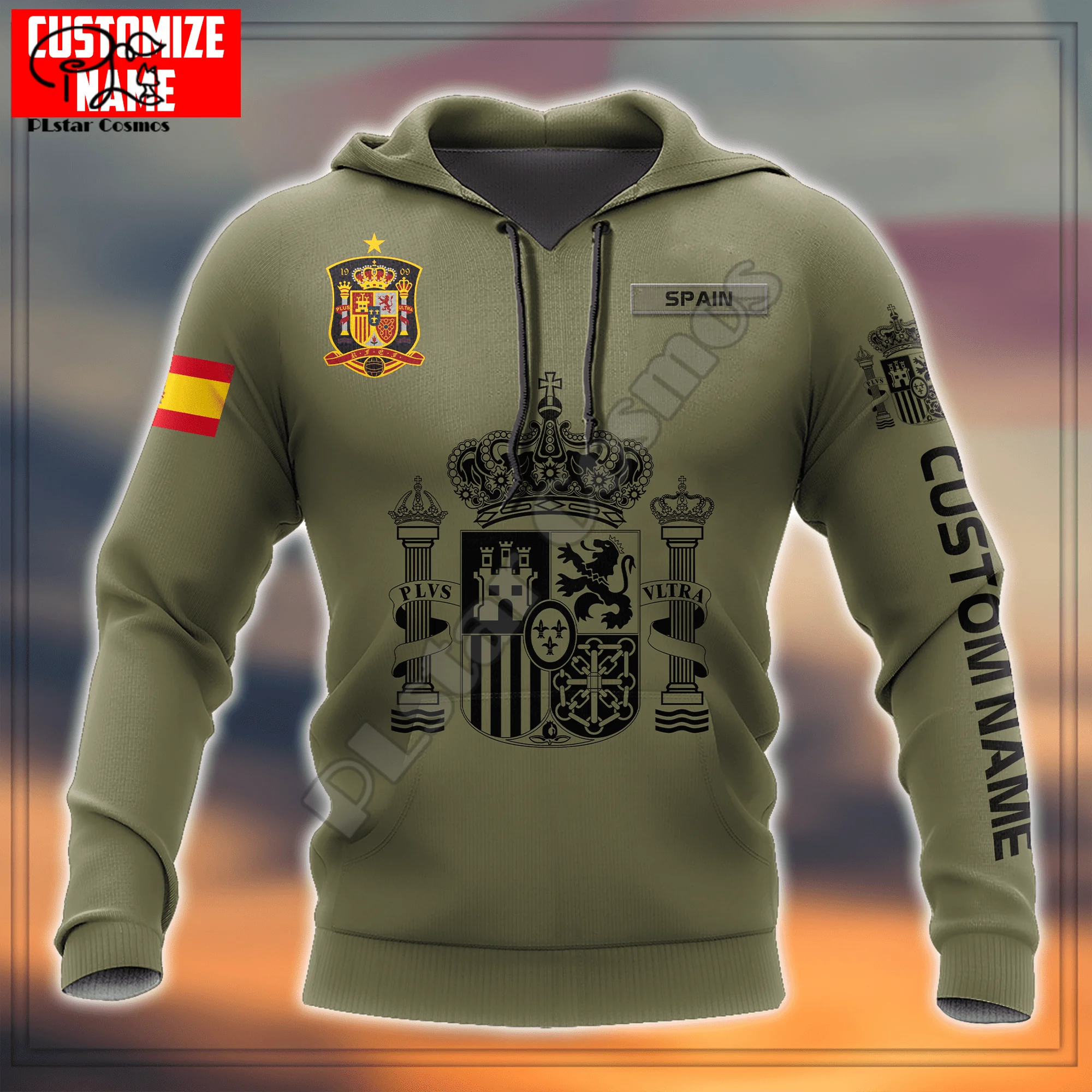 

PLstar Cosmos Spain National Emblem And Flag 3D Printed 2022 Hoodies Sweatshirts Zip Hooded For Men/Women Casual Streetwear S09