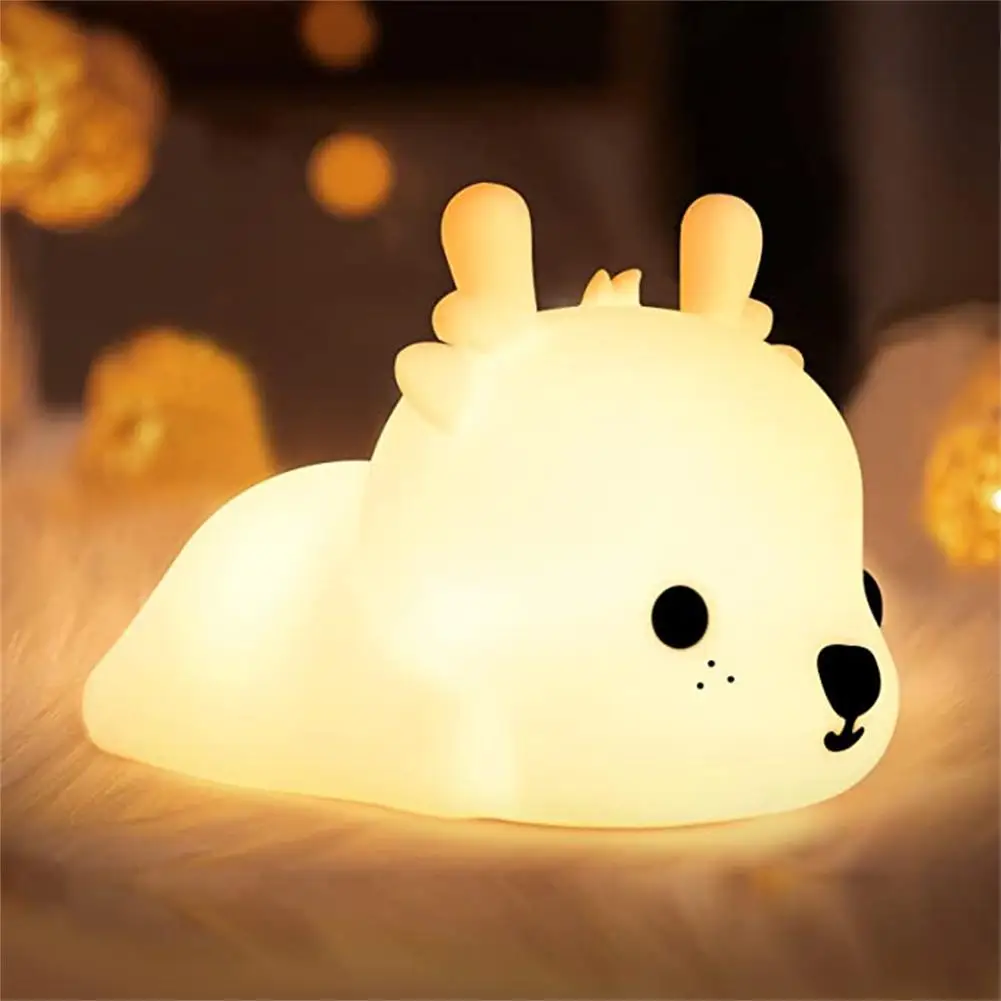

Deer Baby Night Light Cute Pat Silicone 7 Colors Lamp USB Rechargeable Bedside Children Eye Protection for Bedroom Christmas Gif