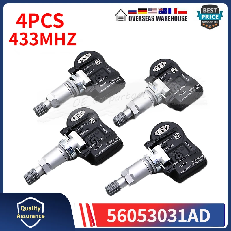 Набор из 4 систем контроля давления в шинах для Chrysler 300 Dodge Charger Journey 433 МГц TPMS SENSOR 56053031AD 68001698AA