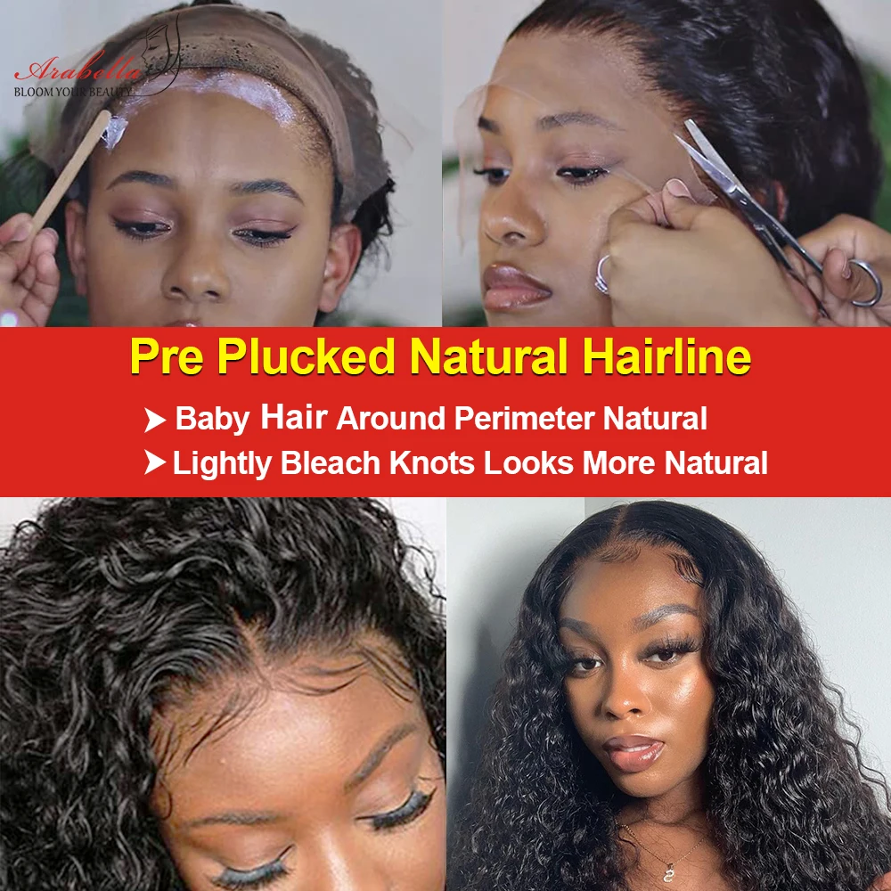 13x4 Water Wave Lace Front Wig Transparent Lace Wig For Black Women Pre Plucked Bleached Knots Arabella Remy Hair Glueless Wig