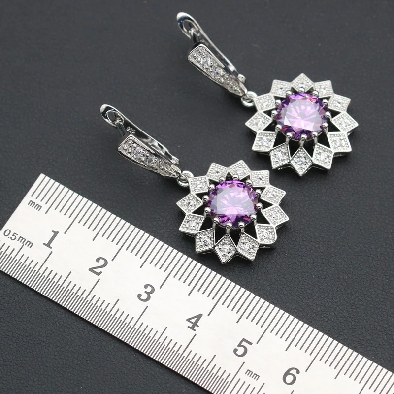 Женский ювелирный комплект колье и браслет с подвеской из серебра фиолетовым