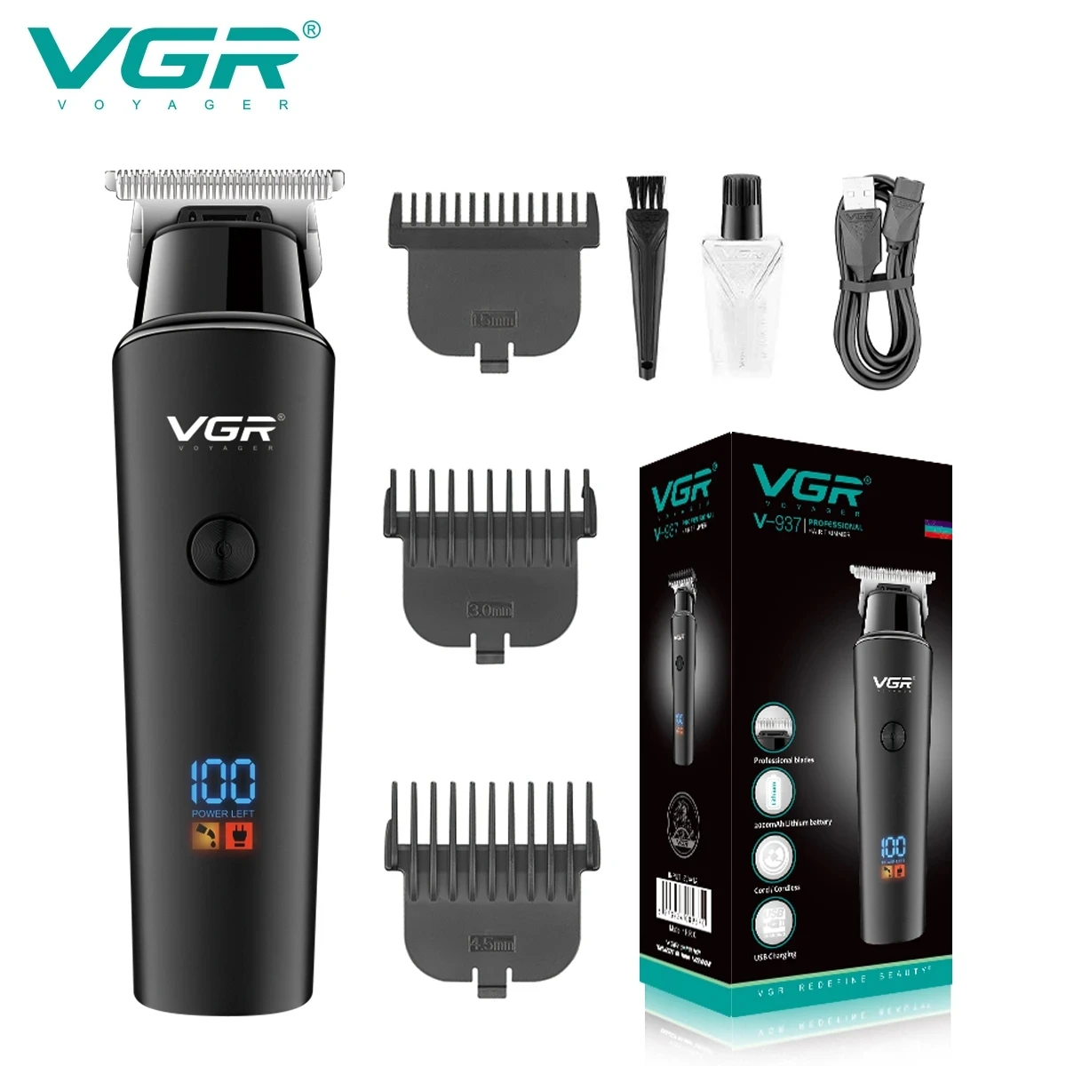 

Профессиональная машинка для стрижки волос VGR, Парикмахерская Беспроводная электрическая машинка для стрижки, Мужская аккумуляторная USB-машинка для стрижки волос